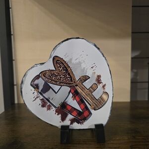 Heart-Shaped Decorative Plaque with Fashion Print, With Stand